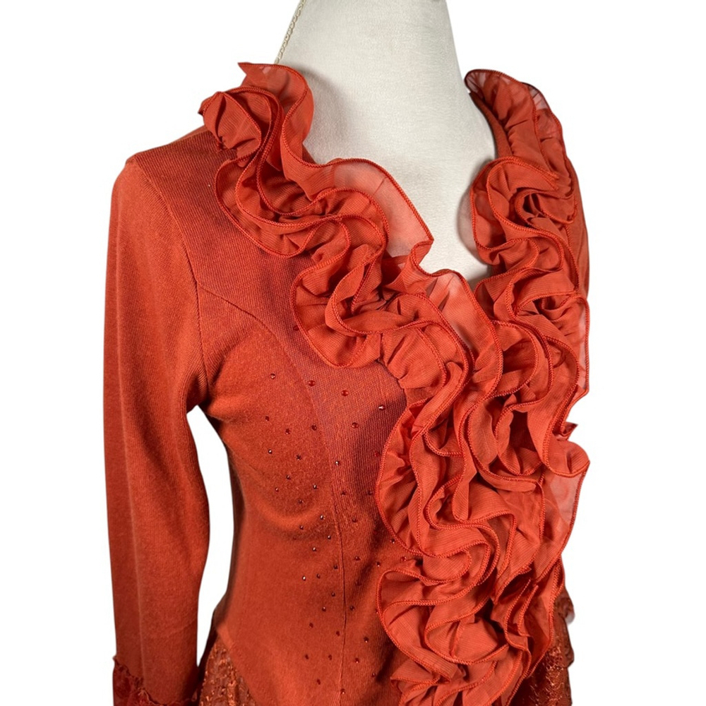 Pretty Angel Orange Button Cardigan Chiffon Ruffle Lace Beaded Cottage Size M - Picture 11 of 14
